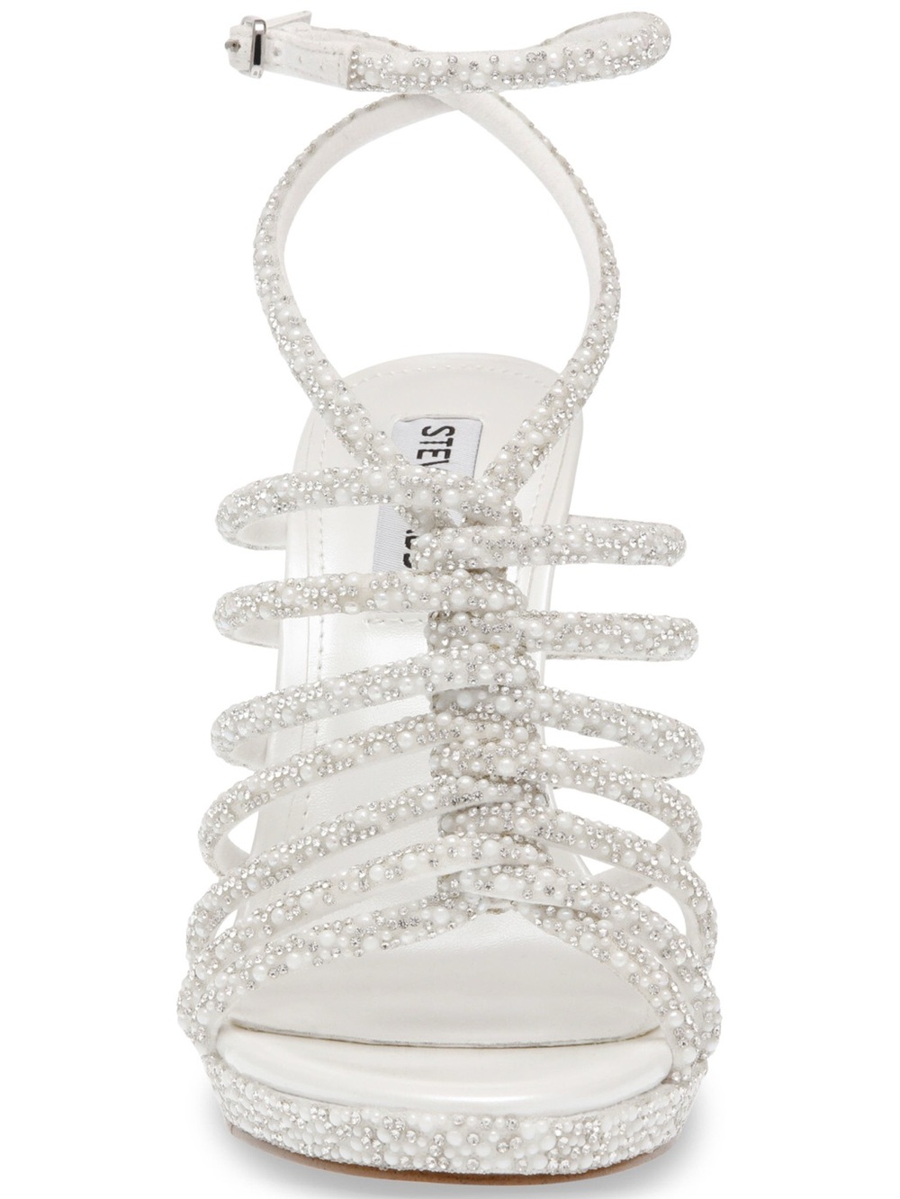 Steve Madden White Crystal Embellished Strappy Heels